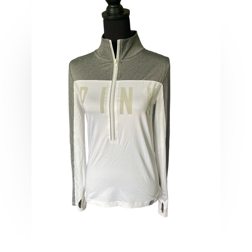 Victoria’s Secret PINK Gray and White Half-Zip Pullover, Size Small